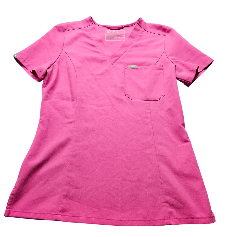 FIGS Casma Scrub Top Womens XS Pink Technical Collection V-Neck magenta fuchsia